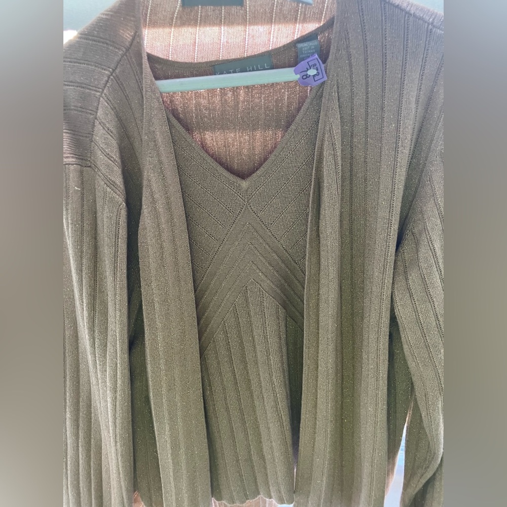 Kate Hill beige gold glitter look Textured Garment… Sweater set